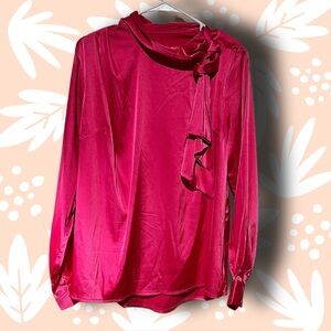 Hot Pink Satin Tie Neck Blouse Medium